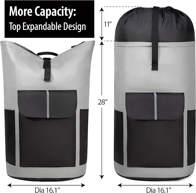 BeeGreen Grey-Black-Laundry-Bag-Backpack-Extra-Large-Heavy-Duty, 125L Portable
