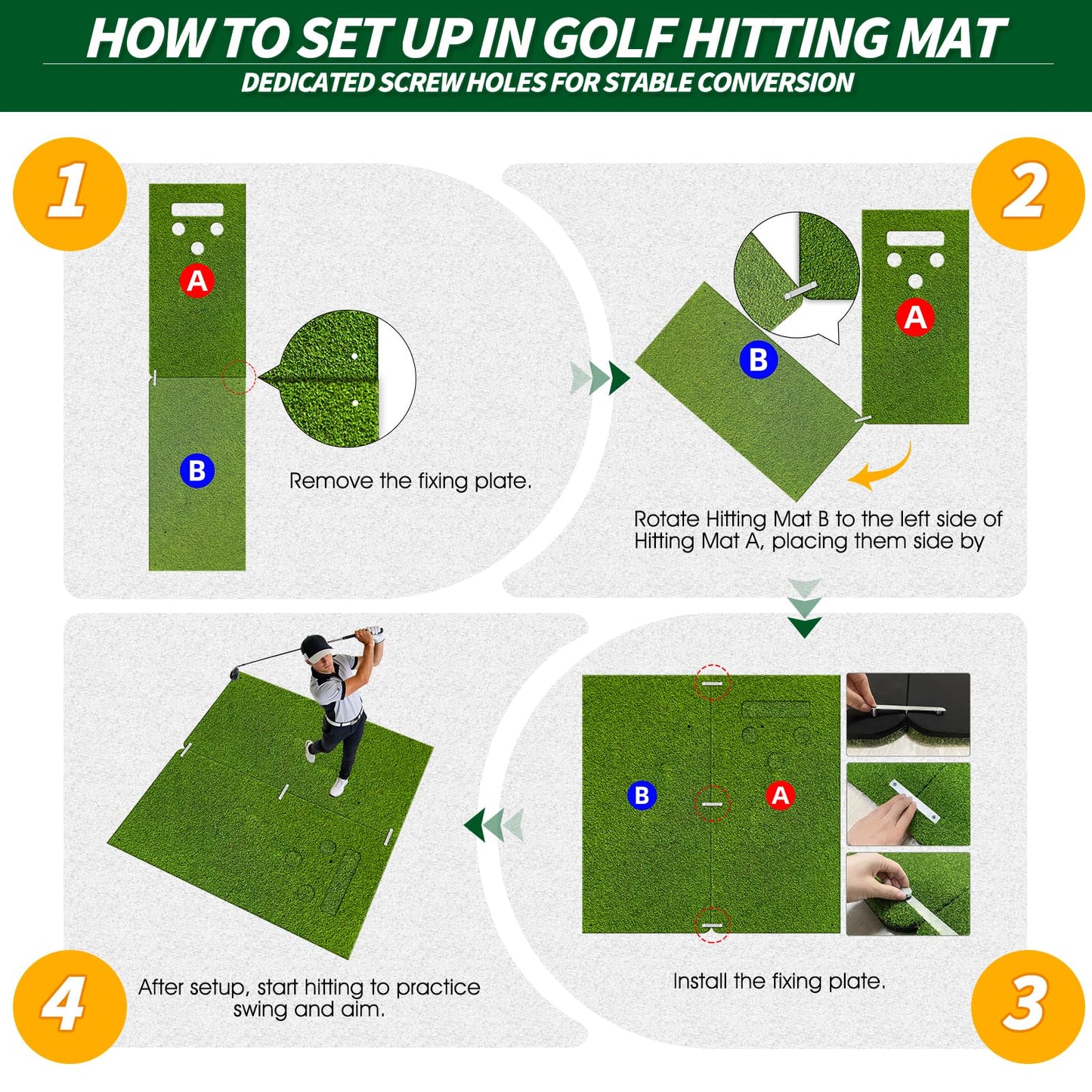 6x4.8ft Golf Hitting Mat for Indoor Outdoor Practice, High-Elasticity Golf Practice Driving Range Turf Mat, Convertible 2IN1 Golf Hitting & Putting Mat for Garage Simulator Training, Gifts for Men/Dad