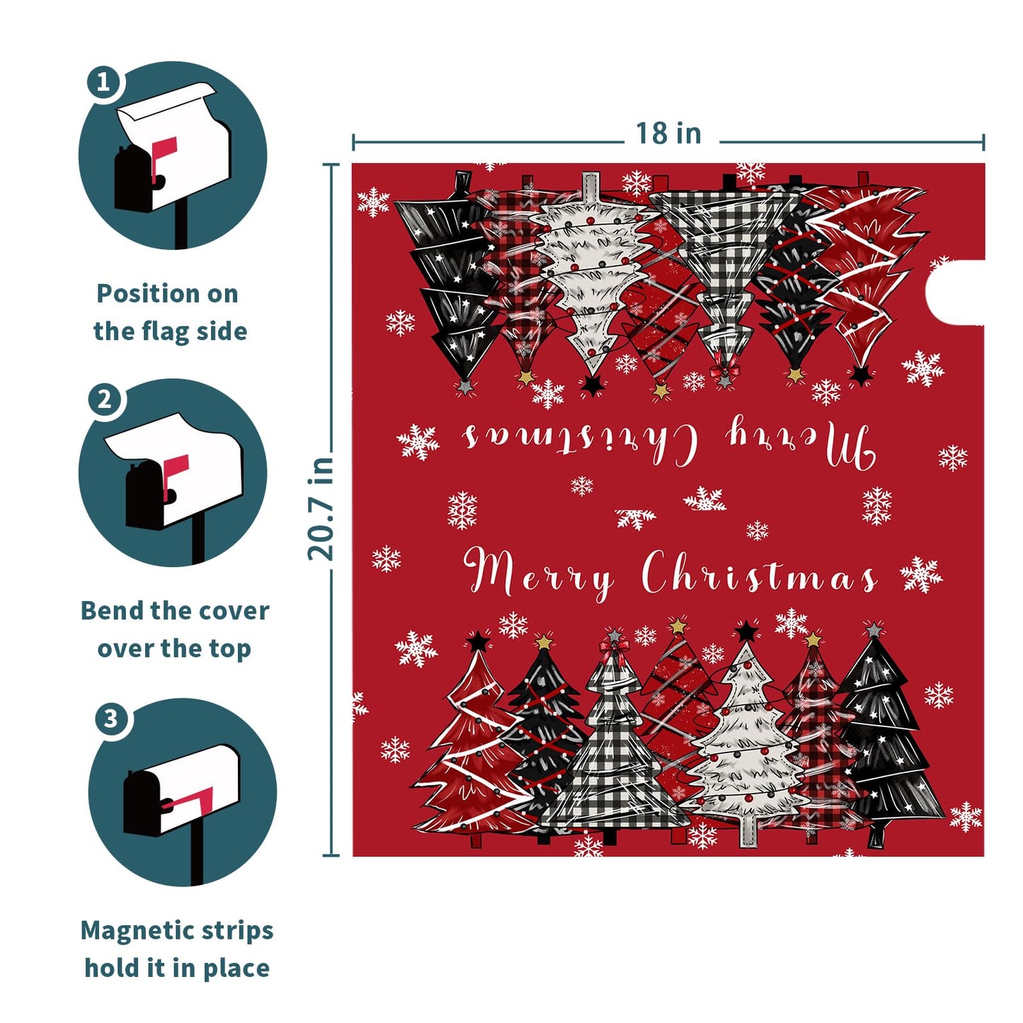 Christmas Tree Mailbox Covers Magnetic Standard Size 21 x 18 Inch Winter Holiday Xmas Snowflake Trees Mailbox Wraps Post Letter Box Cover for Garden Yard Home Decor