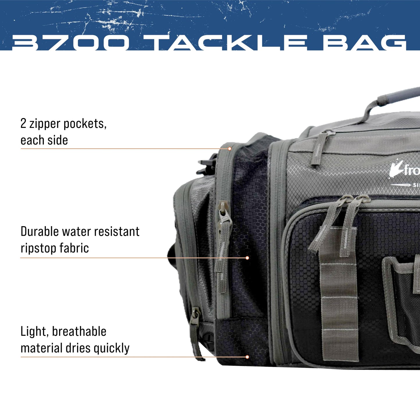 FROGG TOGGS Heavy Duty Fishing Tackle Duffle Bag, Includes Bait Trays, Black, 3700