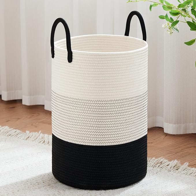 VIPOSCO Large Laundry Hamper, Tall Woven Rope Storage Basket