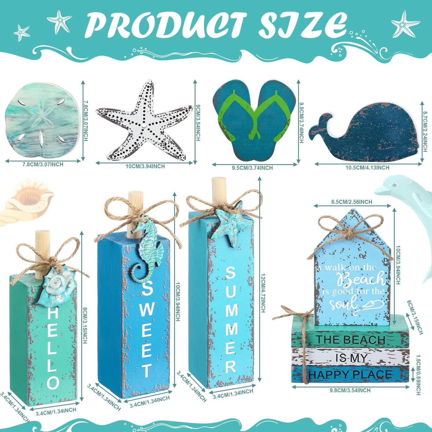 Vercraft 11 Pcs Summer Beach Table Decorations Ocean Tiered Tray Decor Summer Centerpiece Decorative Wood Books Table Top Decor Starfish Wooden Sign for Home Party Supplies (Ocean)