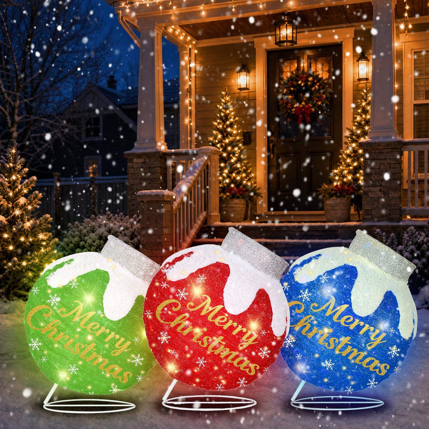 Outdoor Christmas Ball Ornaments, Collapsible Pop-Up Lighted Christmas Decorations with 80 Bright LED Lights, 8 Light Modes, Weatherproof Large Holiday Ball Decor for Yard, Lawn, Home（Red/Green/Blue）