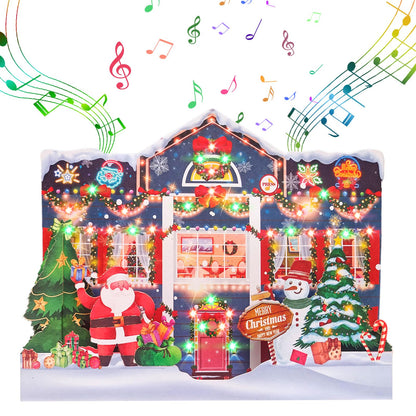 MZD8391 3D Pop Up Christmas Cards with Music and Lights, Animated Christmas Gift Card, Playing 3 Songs with 3 Matching Lights Blinking Modes (Envelope Included)