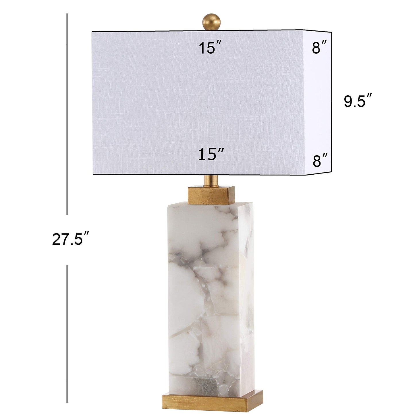 JONATHAN Y 27.5" White/Gold Modern Alabaster Rectangular Table Lamp with Night Light Contemporary Coastal Bedside Lamp for Bedroom with White Linen Shade LED Bulbs Included JYL6201A