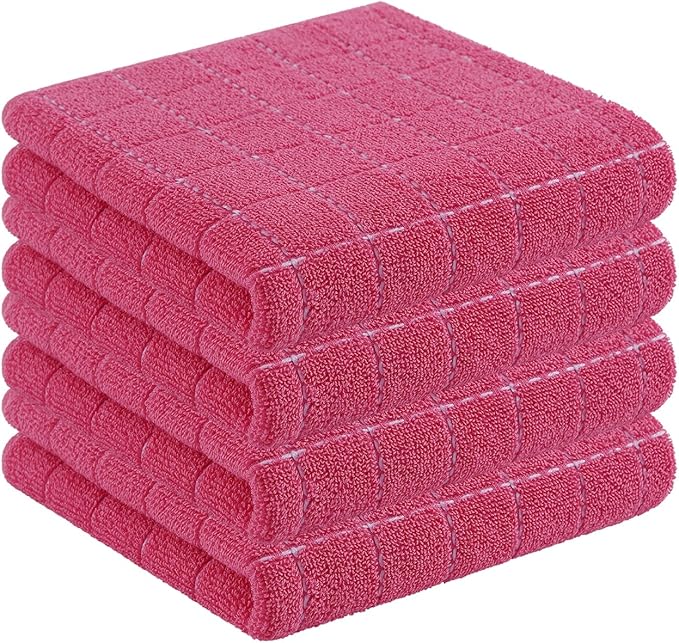 Homaxy 100% Cotton Terry Kitchen Towels, Checkered Designed, Soft and Super