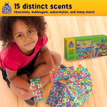 PURPLE LADYBUG 1260 Scratch and Sniff Smelly Stickers - 810 Large & 450 Small Scented Stickers in 15 Unique Scents for Kids & Teachers - Back to School Supplies, Ideal for Rewards, Classroom must-have