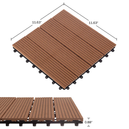 Interlocking Deck Tiles - 30-Pack 11.6-in Wood Plastic Composite All-Weather Outdoor Flooring Balcony Poolside or Patio by Pure Garden (Brown)