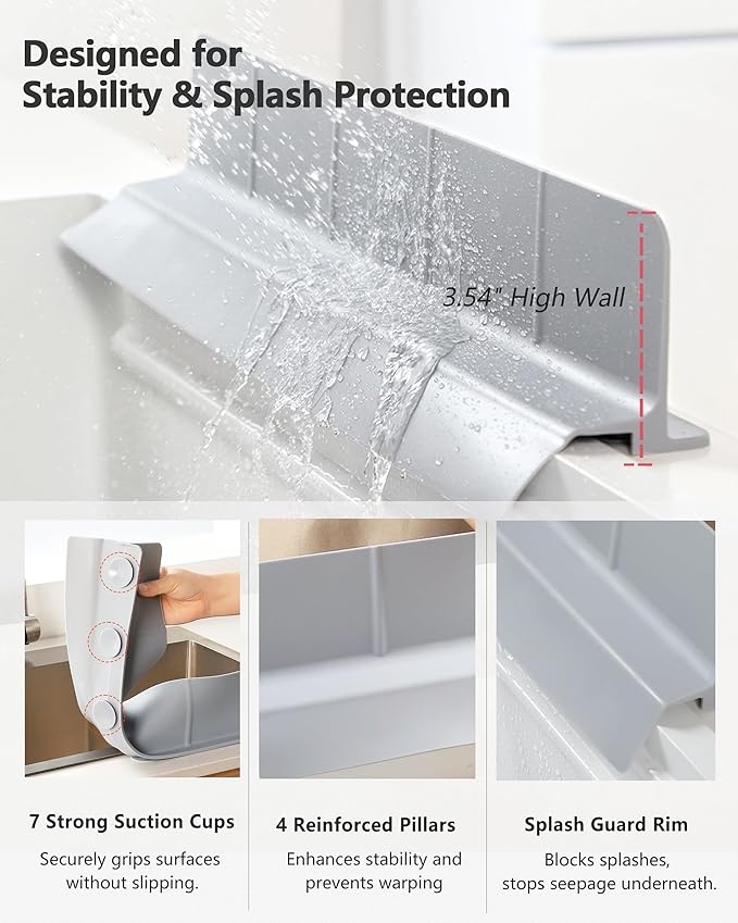 Kitchen Sink Splash Guard 23" Self-Draining Silicone Water Guard