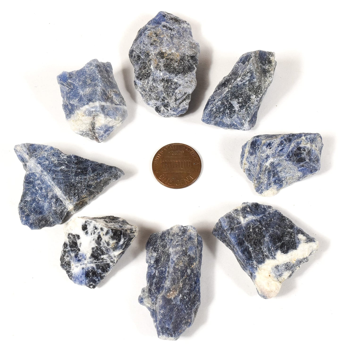 HQRP 5PCs Blue Black White Sodalite Rough Stones UV Reactive Natural Gemstone Quartz Crystal Mineral Raw Specimens - Brazil