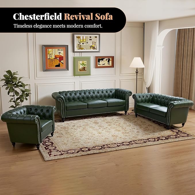 LEVNARY Chesterfield Sofa, 3 Seater Tufted Couch