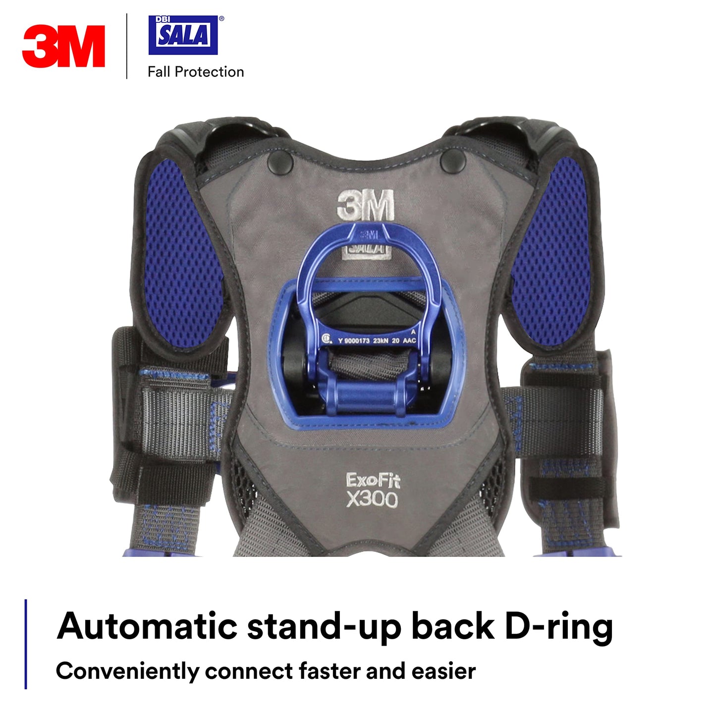 3M 1403071 DBI-SALA ExoFit X300 Comfort Construction Safety Harness Fall Protection, OSHA, ANSI, Lightweight Aluminium Back D-Ring, Auto-Locking Quick Connect Chest and Leg Buckles, Medium