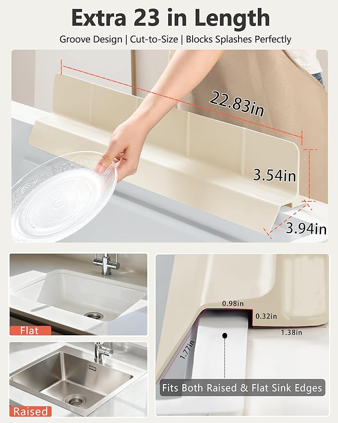 Kitchen Sink Splash Guard 23" Self-Draining Silicone Water Guard