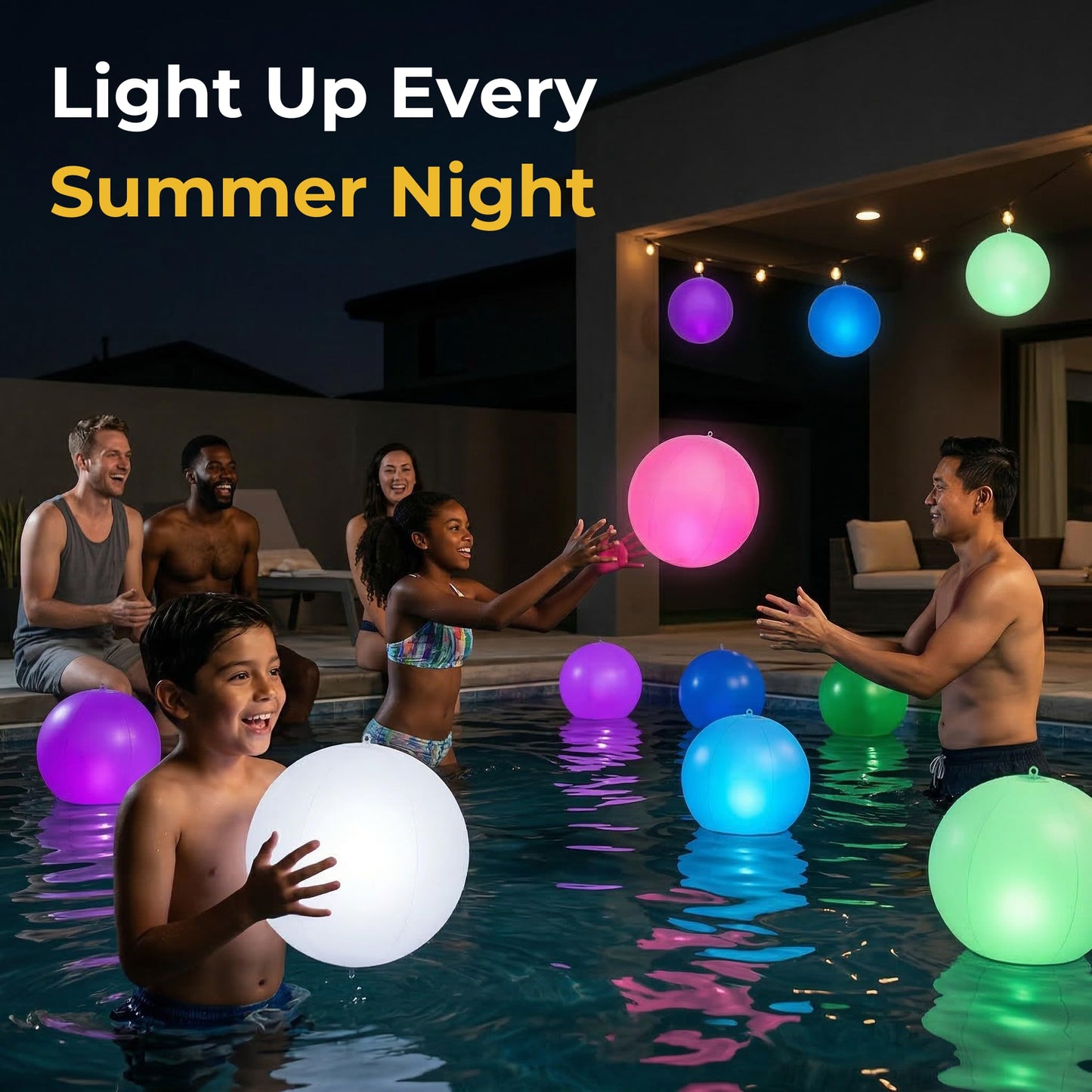 HAPIKAY Solar Floating Pool Lights, 2 Pack, 14-Inch Auto Color-Changing LED Light Balls, Waterproof Inflatable Solar Pool Light, Patio, Backyard Pond Event Wedding Decor