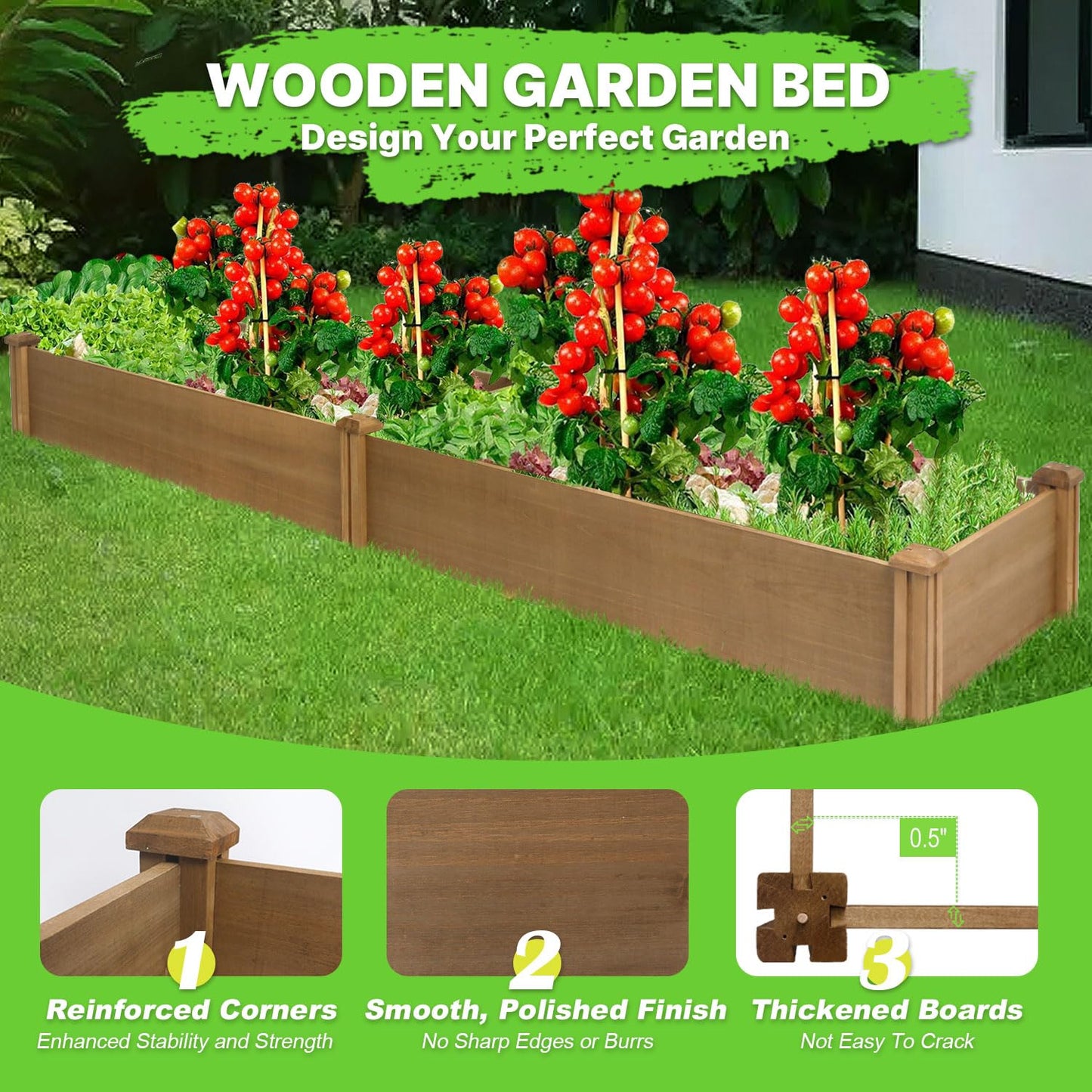 PetsCosset 8x2Ft Raised Garden Bed – Planter Box for Outdoor Plants, Fir Wood Garden Beds for Vegetable, Herb, and Flower Cultivation – Easy Assemble
