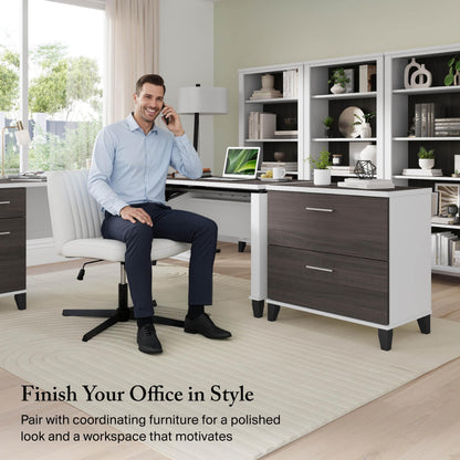 Bush Furniture Somerset 72W 3 Position Sit to Stand Adjustable Standing L Shaped Desk in White and Storm Gray, Ergonomic Corner Computer Office Table