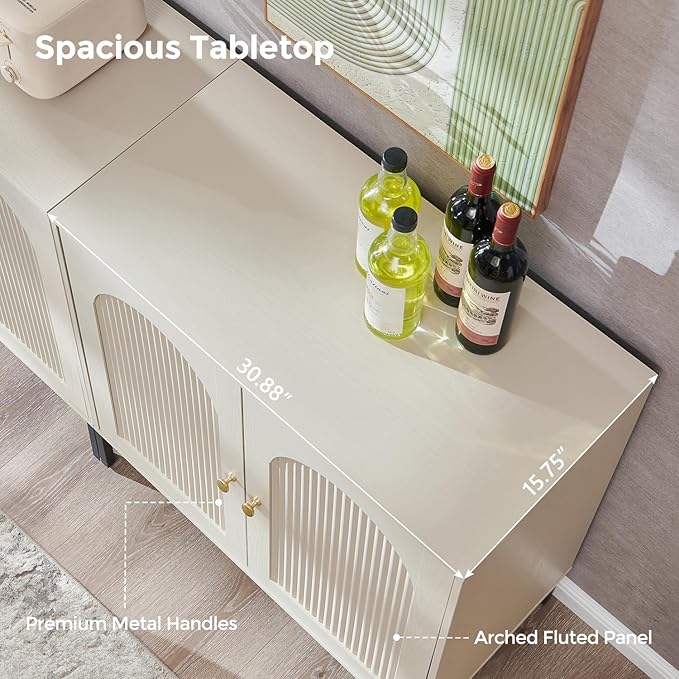 IFBUY Modern Sideboard Buffet Cabinet, 92.63" W Fluted Arched Buffet Cabinet