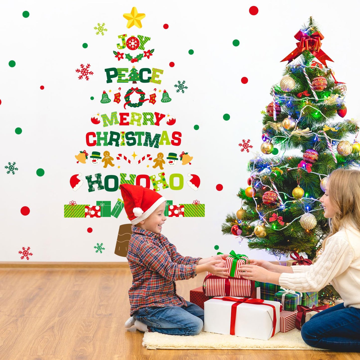 JarThenaAMCS 13.8 * 39.4'' Extra Large Christmas Tree Door Sticker 2 Sheet Merry Quotes Tree Wall Decal Mural Sticker Bulletin Board Decor for Xmas Winter Holiday Home Classroom Office Window