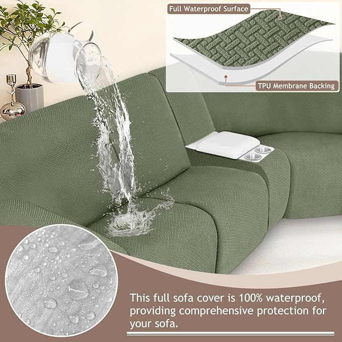 ALIECOM 100% Waterproof Recliner Sectional Couch Covers L Shape Stretch Corner