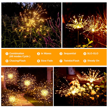 Galavasen Solar Fireworks Lights for Outside, 150 LED Firework Solar Lights Outdoor Waterproof,Garden Fairy Twinkling Tree Stake for Yard Patio Pathway Wedding Christmas Diwali Decor 4 Pack Warm White