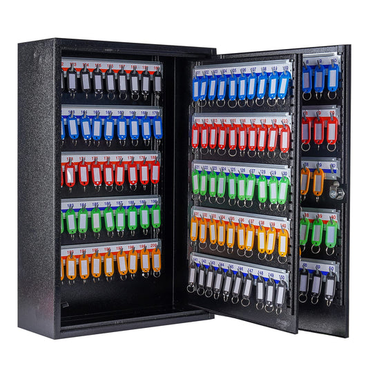 UMEKEN Key Box Wall Mount 200 Position Metal Valet Key Cabinet Lock Box with Key Tags, Key Holder Lockbox Key Organizer Safe Storage Locker Box, Black, 14.96" x 5.51" x 21.65"