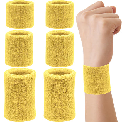 6 Pieces Multi-Sizes Sweatbands Sports Wristband for Men Women Moisture Wicking Tennis Wrist Bands Athletic Cotton Terry Cloth Sweatband for Pickleball,Basketball,Running,Gym,Working Out -Yellow