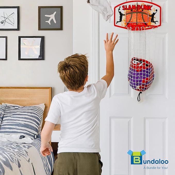 Bundaloo Basketball Laundry Hamper – Over-the-Door Hanging Hoop