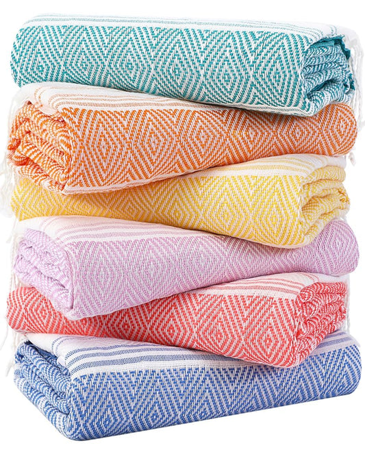 Genovega 6 Packs Oversized Turkish Beach Towels Set Bulk 74"x38" Extra Large Sand Free Quick Dry Swim Bath Camping Pool Towel Travel Blanket Adult Essentials Cruise Accessories Vacation Stuff