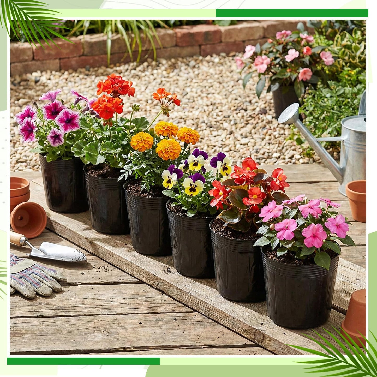 Ferrochef 60 Pcs Nursery Bags 0.2 & 0.6 & 2 & 3 Gallon Thicken Soft Plastic Seedling Pots Seed Plant Bags with Drainage Holes for Large Flowers Trees Vegetables Indoor Outdoor Women Gardening Gifts