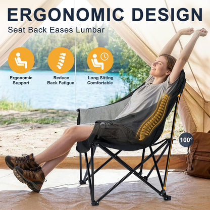 Oversized Camping Chairs for Adult - Heavy Duty Padded Portable Folding Chair XL Collapsible Camp Chair with Cup Holder Side Pocket for Outdoor Lawn Beach Sport Fishing Support 500LBS, Grey