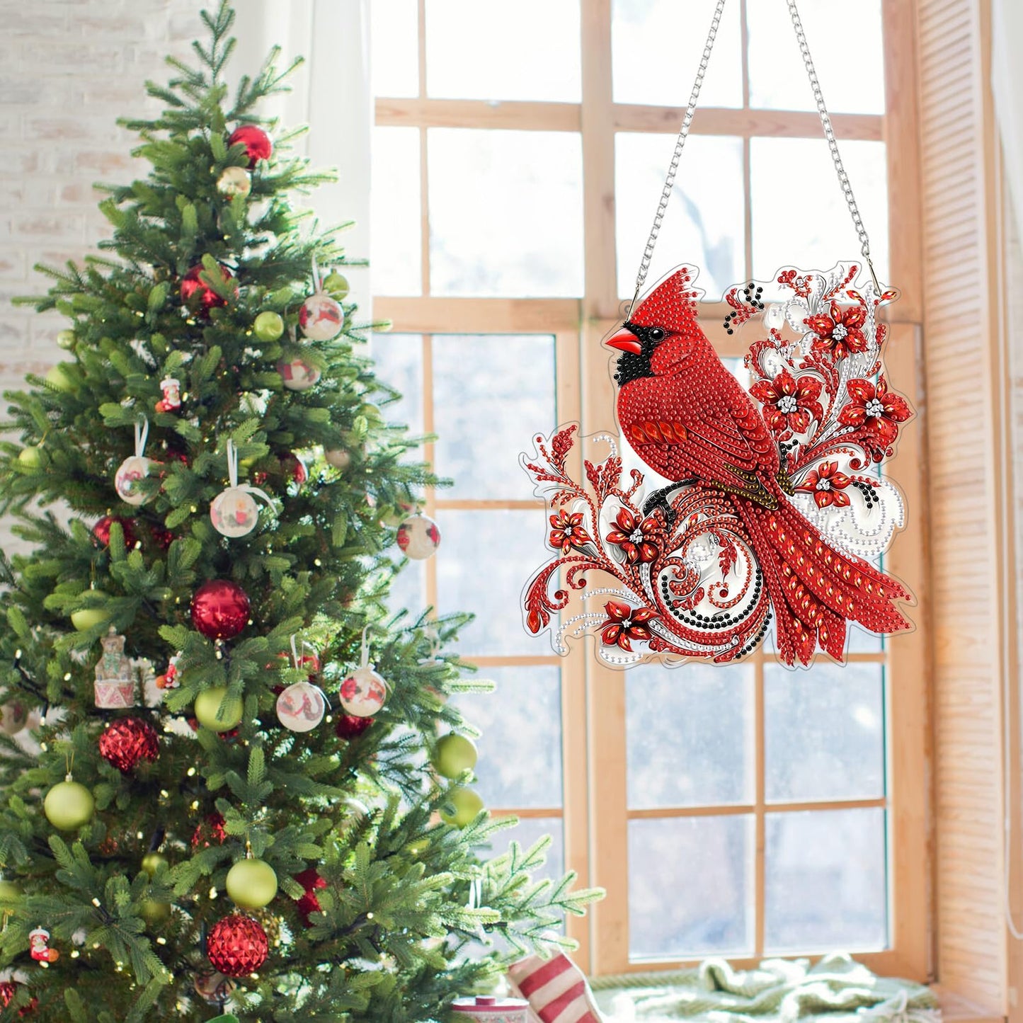 Genius maker Christmas Diamond Art Hanging Kits for Adults, Cardinal Diamond Painting Pendant Kits, DIY Acrylic 5D Special Shaped Crystal Diamonds Gem Art Painting Ornament for Home Wall Decor Gift