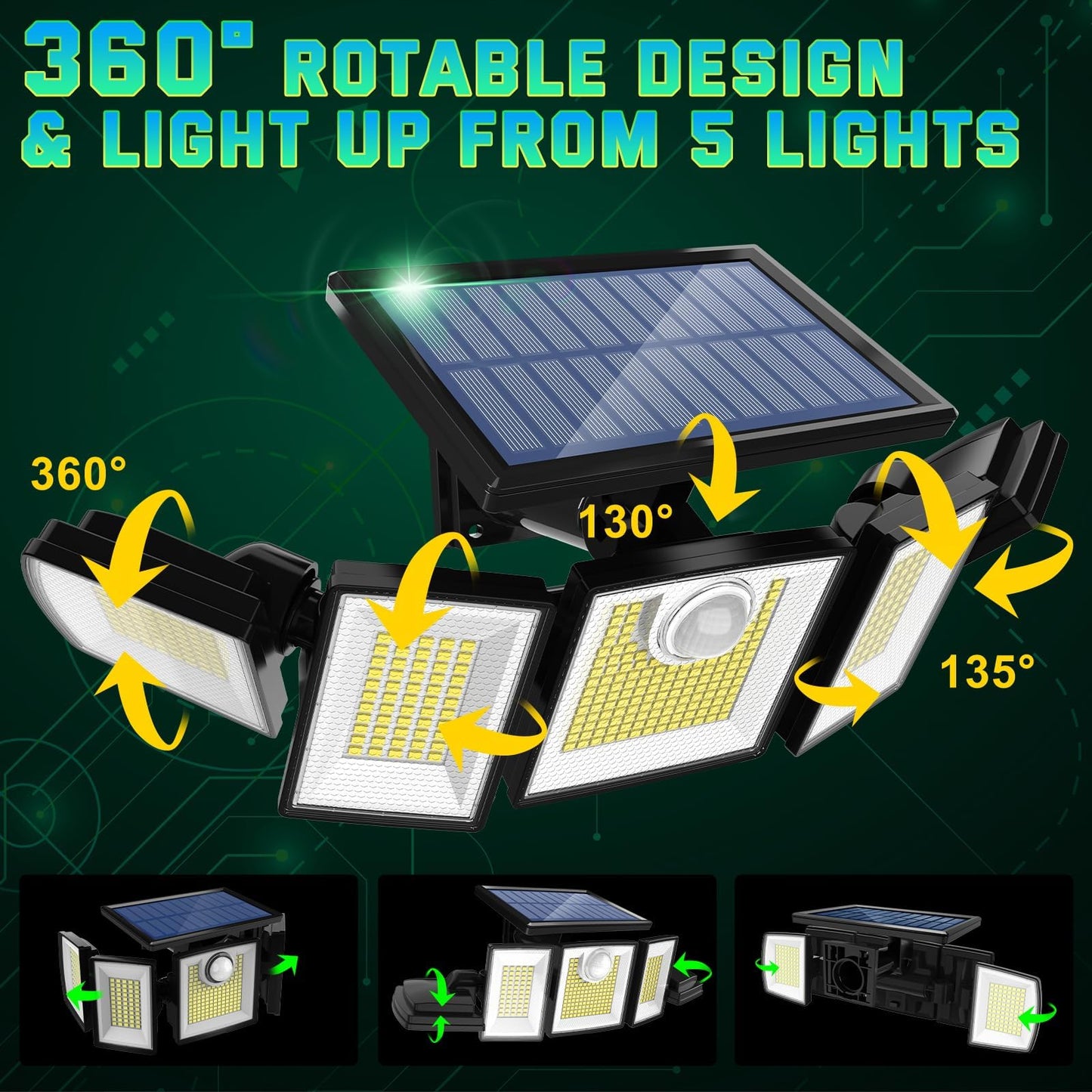 MDCMDCM Solar Lights Outdoor Waterproof Motion Sensor - 416 LEDs 3000 Lumens Super Bright 3 Brightness 3 Modes 2400mAh 360° Illumination 32ft Solar Flood Security Light for Outside - 2Pack