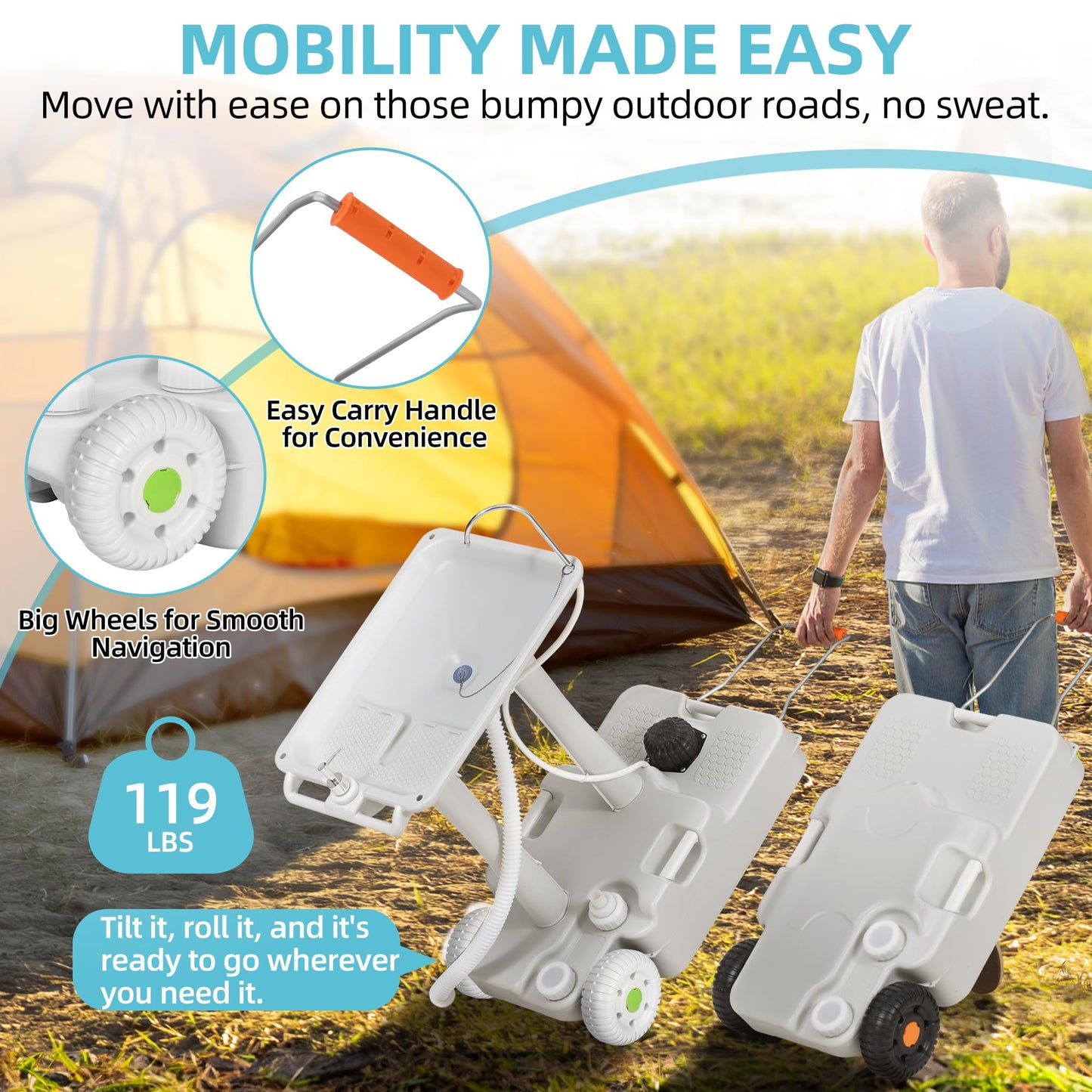 YITAMOTOR 30L Portable Camping Sink, Portable Hand Washing Station 30L Sewage Tank with Large Wheels, Foot Pump, Towel Holder, Soap Dispenser for Outdoors, Garden, Camping, Worksites, Camping Events
