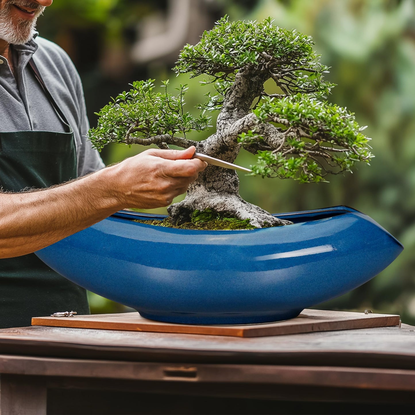 Teagas Bonsai Tree Pot 18 Inch - Ceramic Succulent Pots Large Bonsai Planter for Indoor Outdoor Plants Decorative Plant Pot with Drainage Hole Flower Pot for Home Garden Room Decor Blue