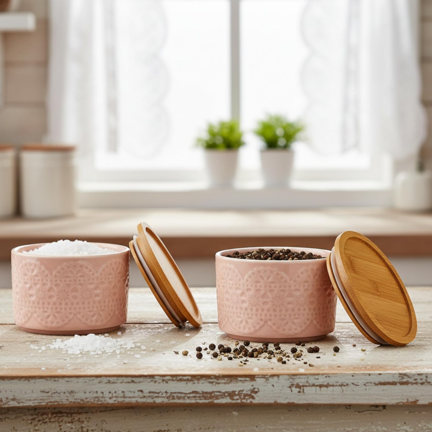 10 Strawberry Street Embossed Porcelain Salt Cellar, Set of 2 (Blush Lace)