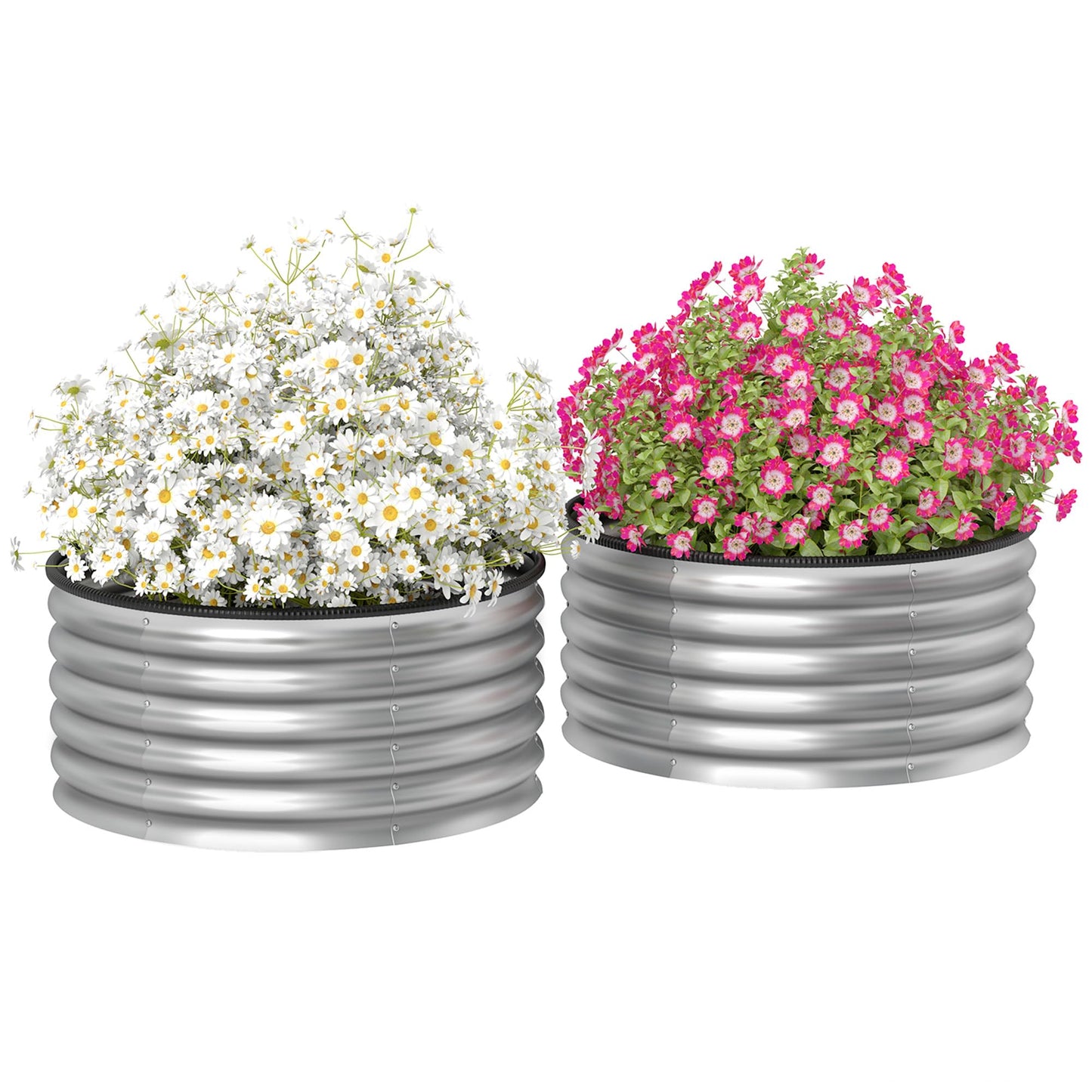 Outsunny Galvanized Raised Garden Bed Set of 2, Planters for Outdoor Plants with Safety Edging, Easy-to-Assemble Stock Tanks for Growing Flowers, Herbs and Vegetables, 3' x 3' x 1.4', Silver