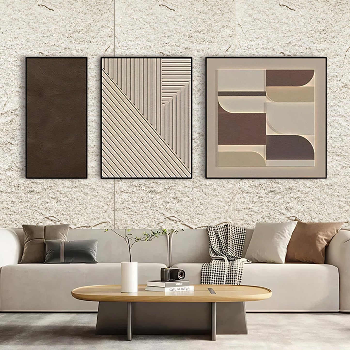Artbrix 5-Pack 3D Faux Stone Wall Panels, PU Cement-Texture Wainscoting Panels for Interior Walls – Waterproof & Lightweight, Covers 38.7 Sq.Ft, 47.2" x 23.6", for TV Wall, Office, Living Room,White