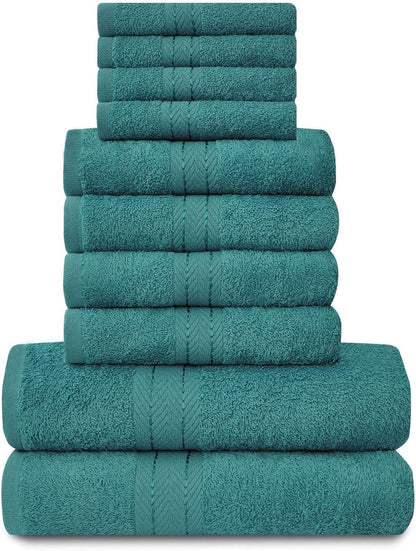 GC GAVENO CAVAILIA Towels Family Bale Set - 10 Piece 100% Egyptian Cotton, 4x Face 4x Hand 2x Bath Towel, Premium Quality Highly Water Absorbent Bathroom Accessories, Machine Washable, Teal