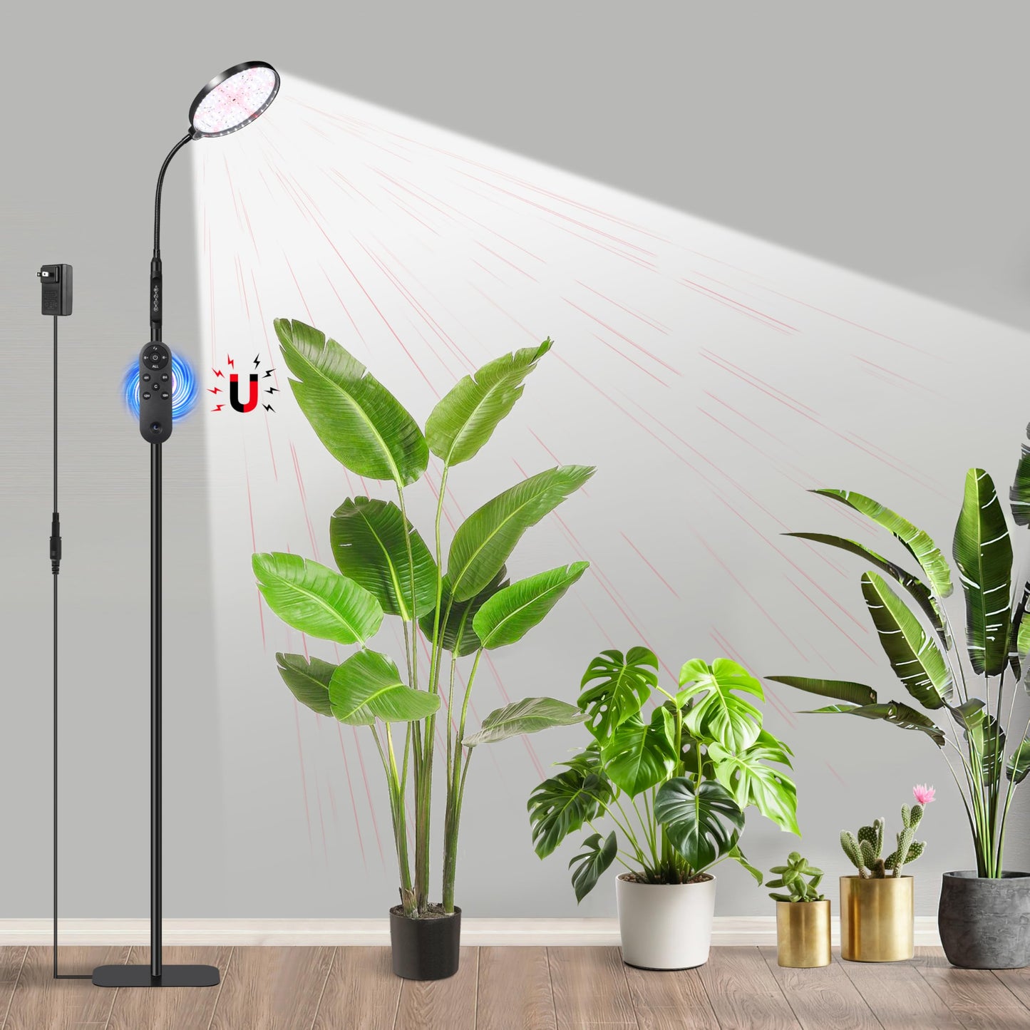 Hywyimlait Floor Grow Lights for Indoor Plants, Full Spectrum Plant Light with Stand for Growing Large Tall Plants, Grow Lamps with 4/8/12/18H Timer, 3 Light Modes, 10 Dimming,Height Adjustable, Black