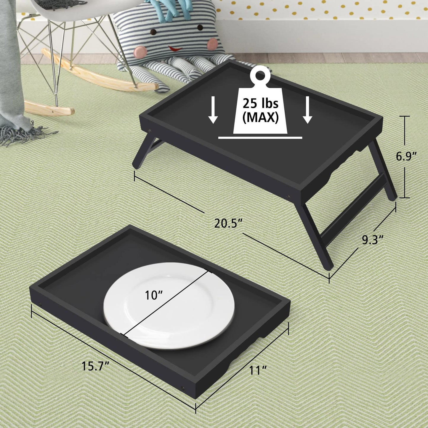 Artmeer Bed Tray Table with Folding Legs,Bamboo Breakfast in Bed for TV Table, Laptop Computer Tray,Eating,Snack Tray(Black)