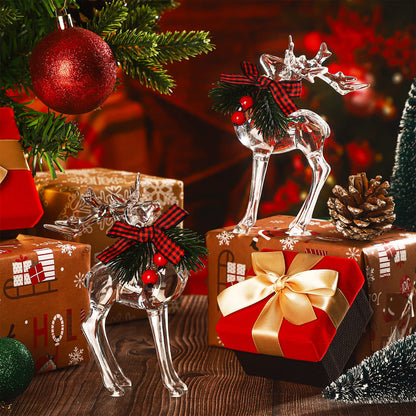 Bucherry 2 Pcs Christmas Reindeer Figurines Decoration Acrylic Deer Decor Christmas Holiday Reindeer Figurine Statues with Red Berries Bow Home Xmas Deer Decor Holiday Party Supplies(Basic Style)