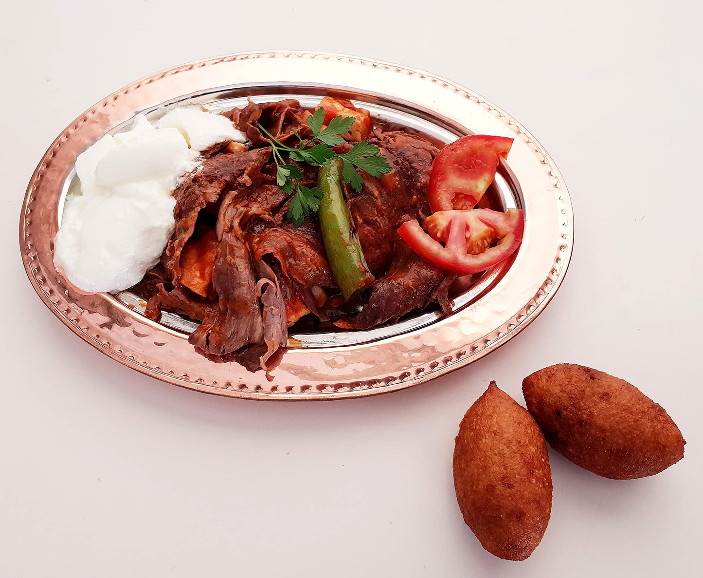 DLK - Handmade Pure Copper Serving Plate - Iskender Kebab Plate - Turkish Kebab presentation - Oval Copper Plate 12 inch (31cm)