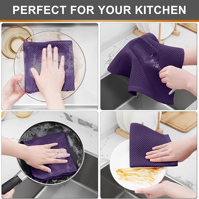 Kitinjoy 100% Cotton Kitchen Dish Cloths, 6 Pack Waffle Weave Ultra Soft