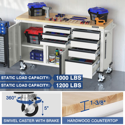 WORKPRO 62" Rolling Tool Chest, Heavy Duty Mobile Tool Storage Cabinet with 7-Drawer & 2-Door, Power Strip, Locking System, 1000 LBS Capacity Rolling Cabinet for Garage, Kitchen & Warehouse