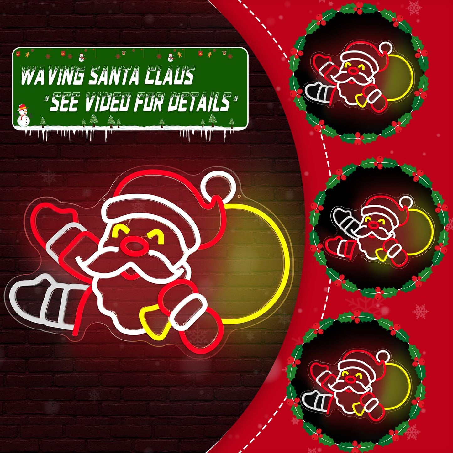 Santa Claus Neon Sign Christmas Neon Sign for Wall Decor Waving Santa Neon Lights Led Christmas Window Decorations Light Up Sign for Bedroom Living Room Party