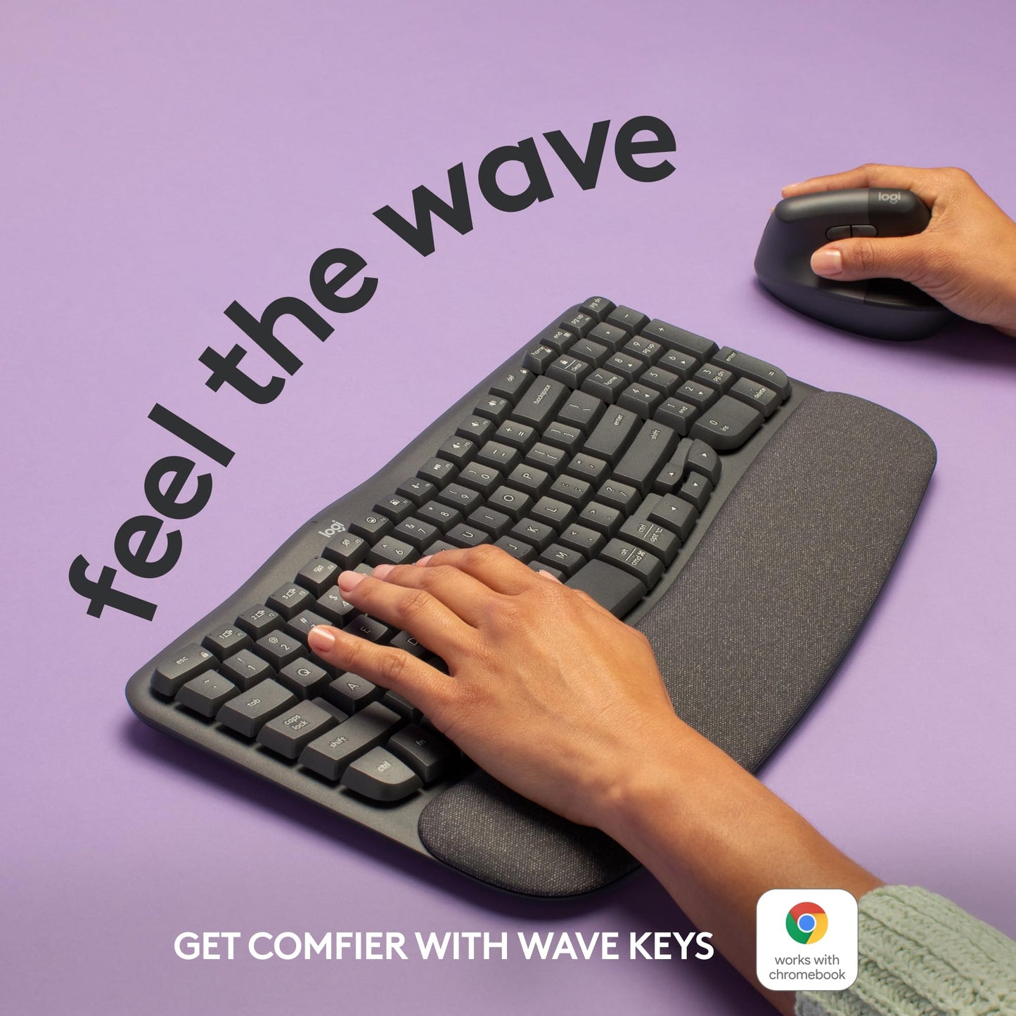 Logitech Wave Keys Wireless Ergonomic Keyboard with Cushioned Palm Rest, Comfortable Natural Typing, Easy-Switch, Bluetooth, Logi Bolt Receiver, for Multi-OS, Windows/Mac - Rose