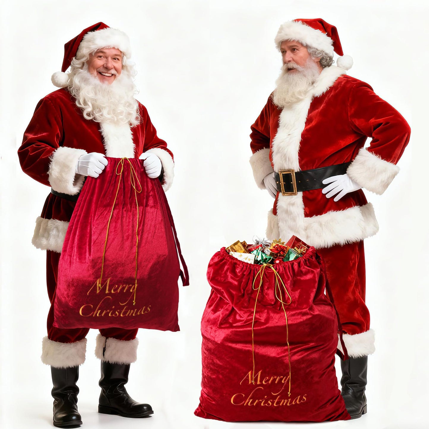 Large Velvet Santa Claus Christmas Sack with Drawstring, 29.5 x 35.5 Inch Gift Bags for Xmas Party Decor, Stocking Stuffers, and Holiday Gift Supplies (Red)