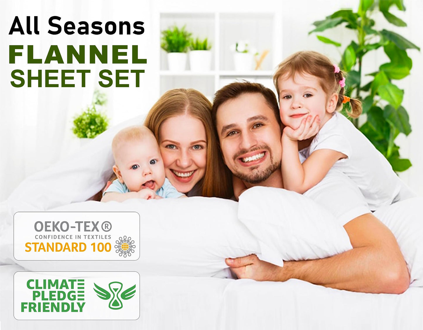 RUVANTI Flannel Sheets Queen Size - 100% Cotton Double Brushed Bed Sheets, Deep Pockets 16 Inches Queen Sheet Set, All Seasons Breathable & Extra Soft - Warm & Cozy, 4 Piece, Bali