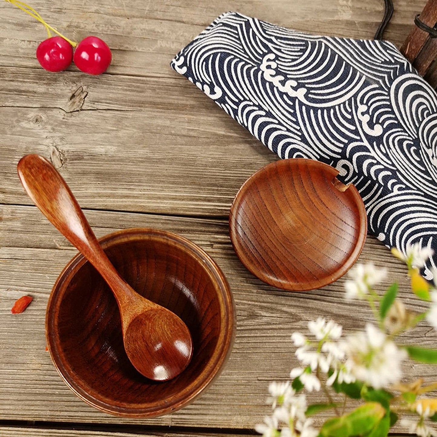 Gsycle Salt Cellar, 2set Spice Jar Spice Box Salt Container Wood Salt Bowl Salt and Pepper Bowls with Lid and Spoon Salt Wooden Bowl with Lid