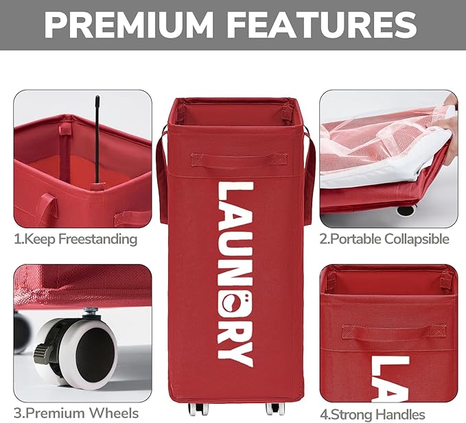 Goodpick Laundry Basket with Wheels, 75L Large Roolling Laundry Basket with